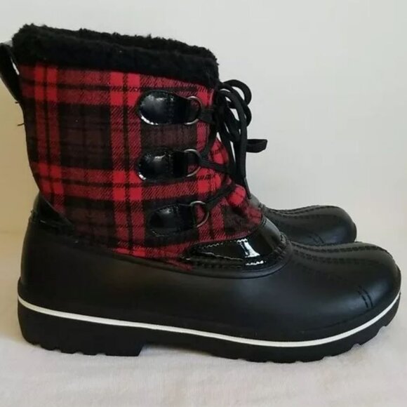 Ozark Trail Women's Plaid Duck Boots 8 Black Red Lace Up Thinsulate Insulated - Picture 1 of 9